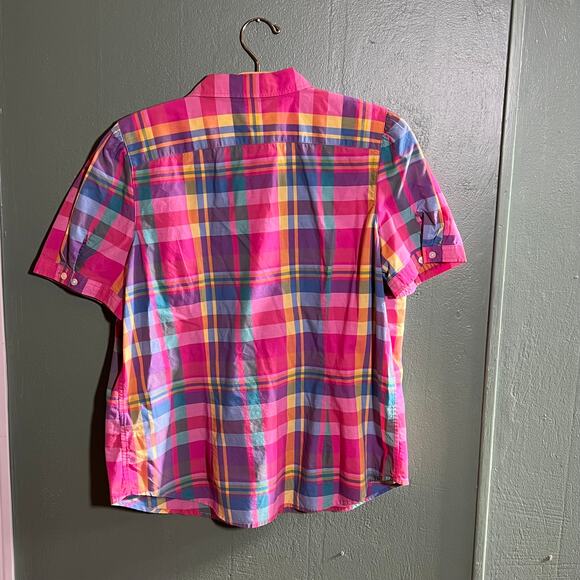 Chaps Colorful Plaid Shirt XL Cotton Short Sleeve Button Down Preppy - Picture 5 of 5